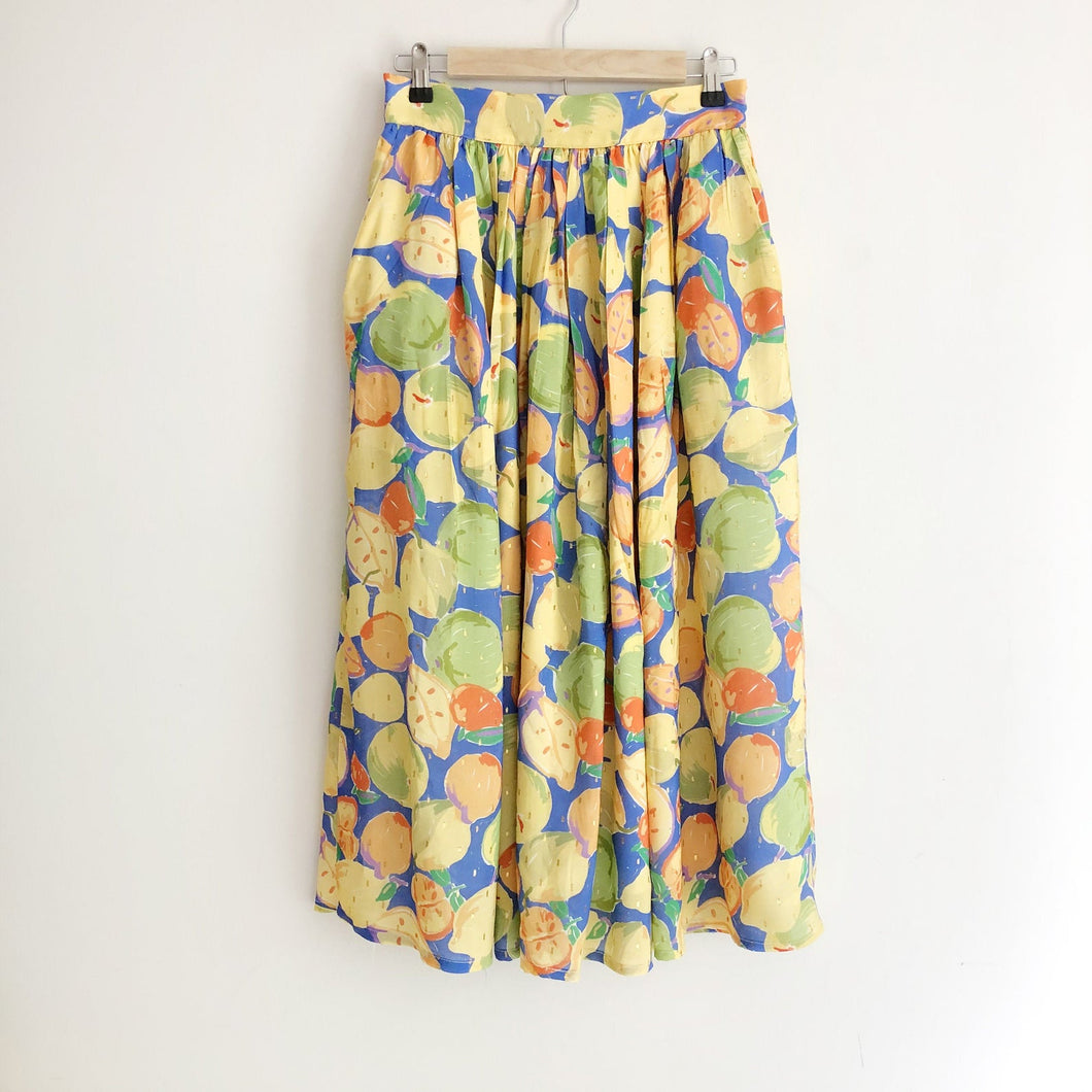 Fruit Print Lurex Midi Skirt
